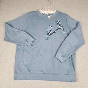 Adrian Delafield Sweatshirt Womens Large Blue Jay Embroidered Crewneck Pullover